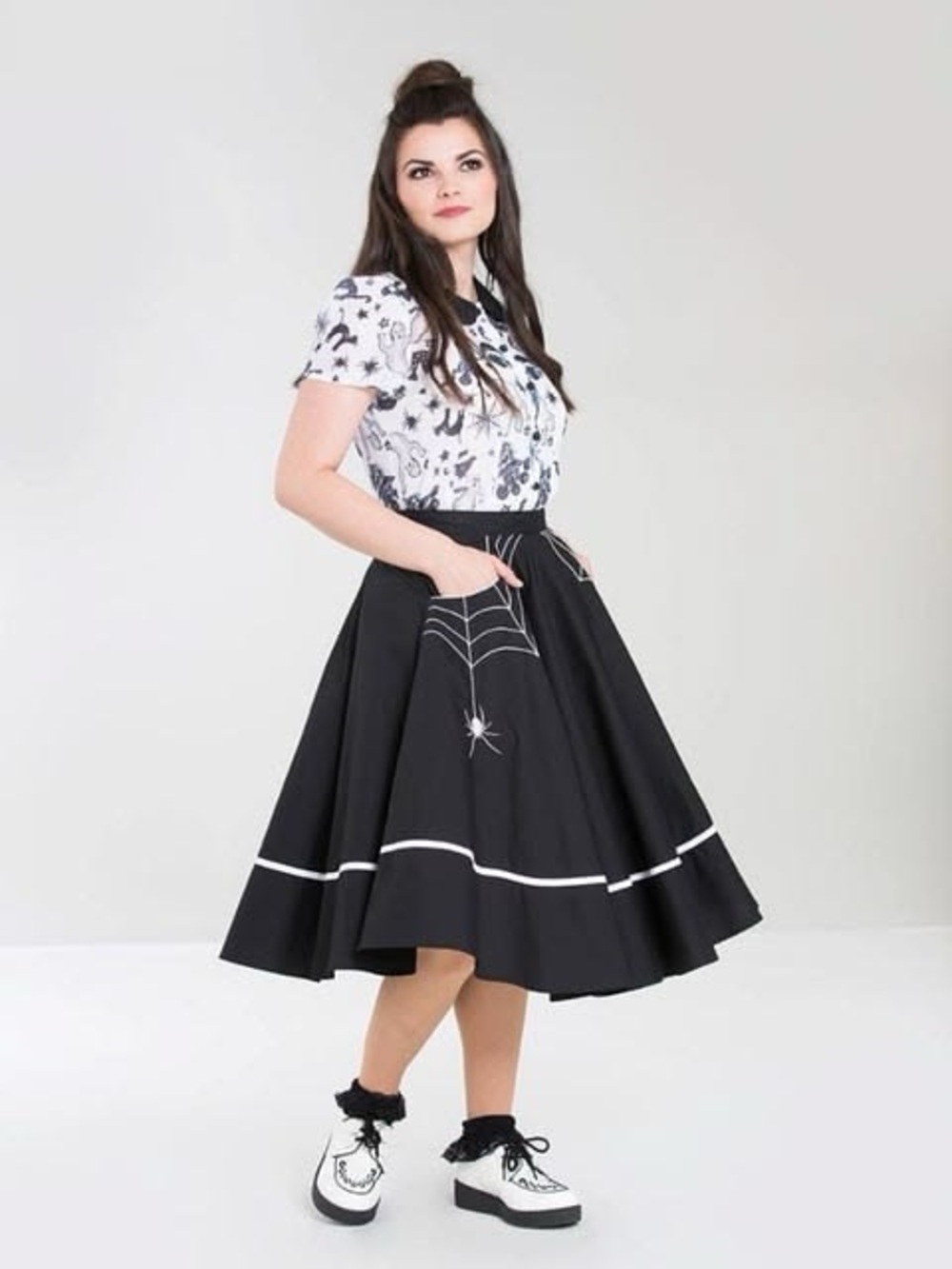 Hell Bunny Miss Muffet Spider Spiderweb Halloween 50’s Skirt - Picture 2 of 11